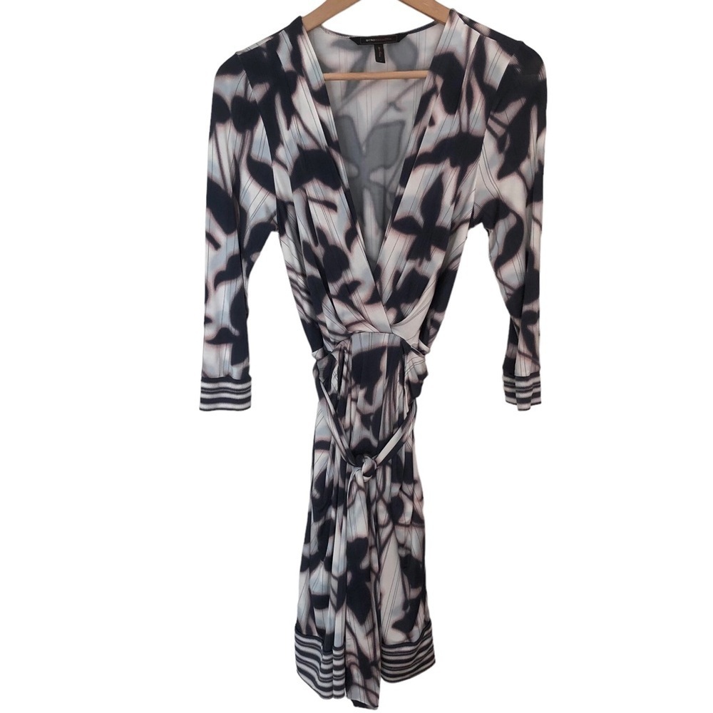 BCBGMaxAzria Abstract Floral Surplice Dress